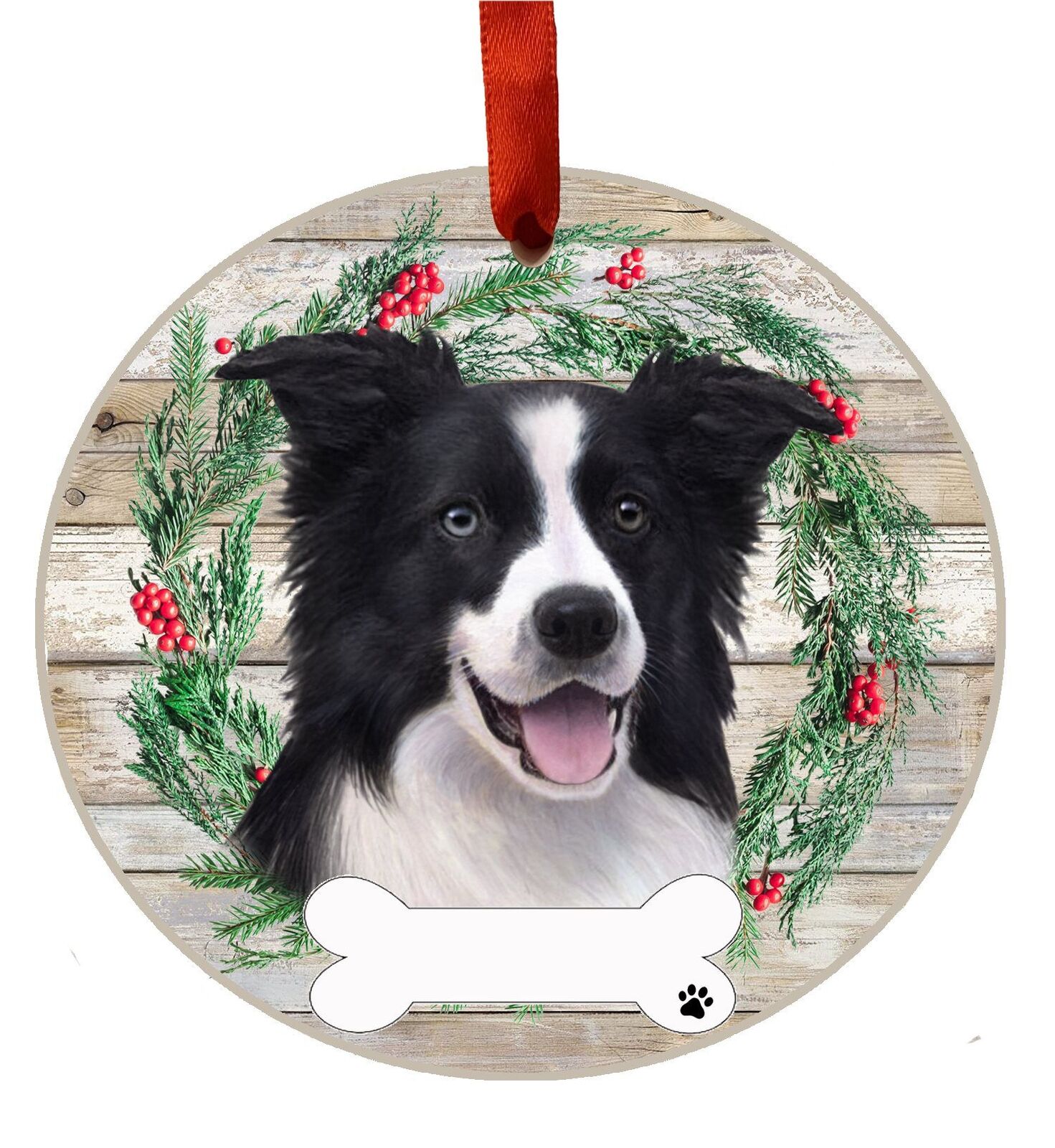 Border Collie Ornament - E&S Pets, DIY Personalizable, Ceramic Round Ornament