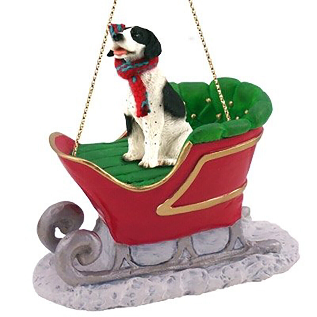 Black & White Pointer Dog Sleigh Dog Holiday Ornament