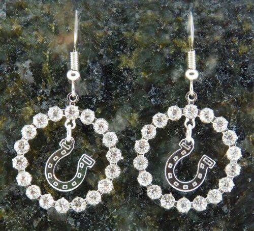 Finishing Touch Crystal Ring Horseshoe Fish Hook Earrings - Silver Finish