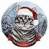 Holiday Pet Gifts Silver Tabby Cat Santa Hat Porcelain Christmas Tree Ornament