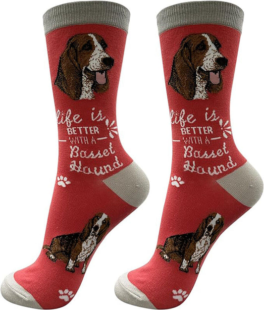 E&S Pets Pet Lover Socks, Life is Better with a Basset Hound