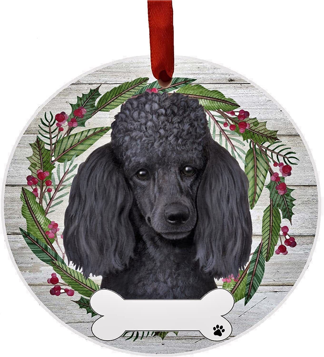 Black Poodle Ornament - E&S Pets, DIY Personalizable, Ceramic Round Ornament