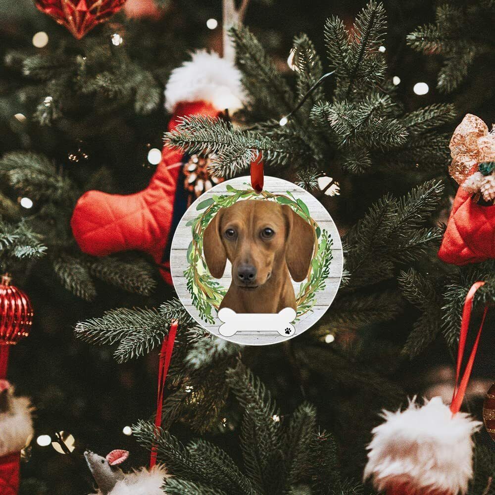 Red Dachshund Ornament - E&S Pets, DIY Personalizable, Ceramic Round Ornament