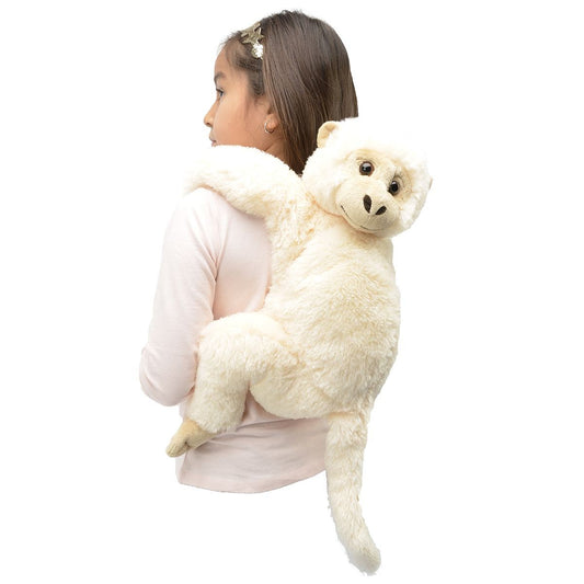 Unipak Soft Plush White Kiwi Monkey Backpack Adjustable Straps Zippered Pocket