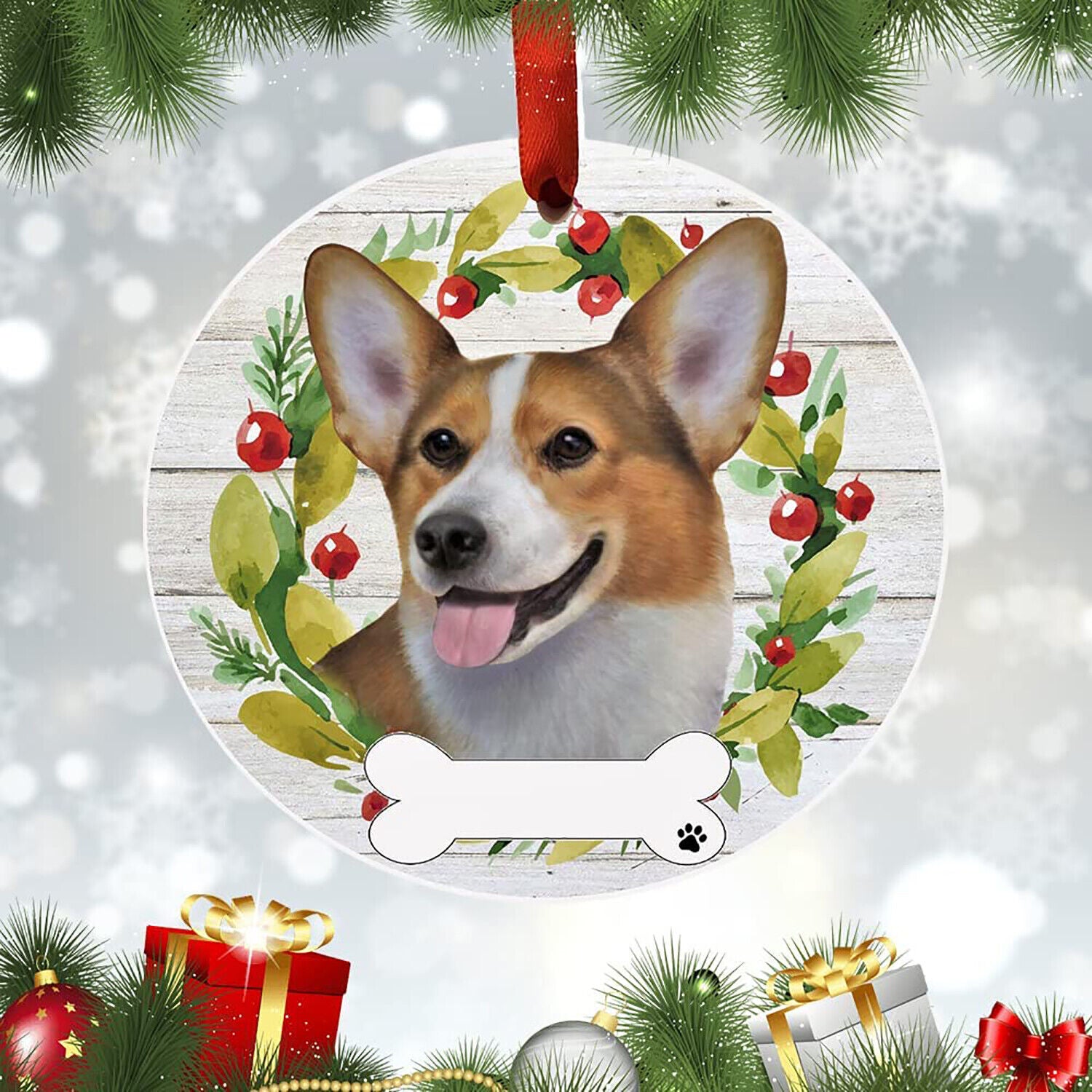 Welsh Corgi Ornament - E&S Pets, DIY Personalizable, Ceramic Round Ornament