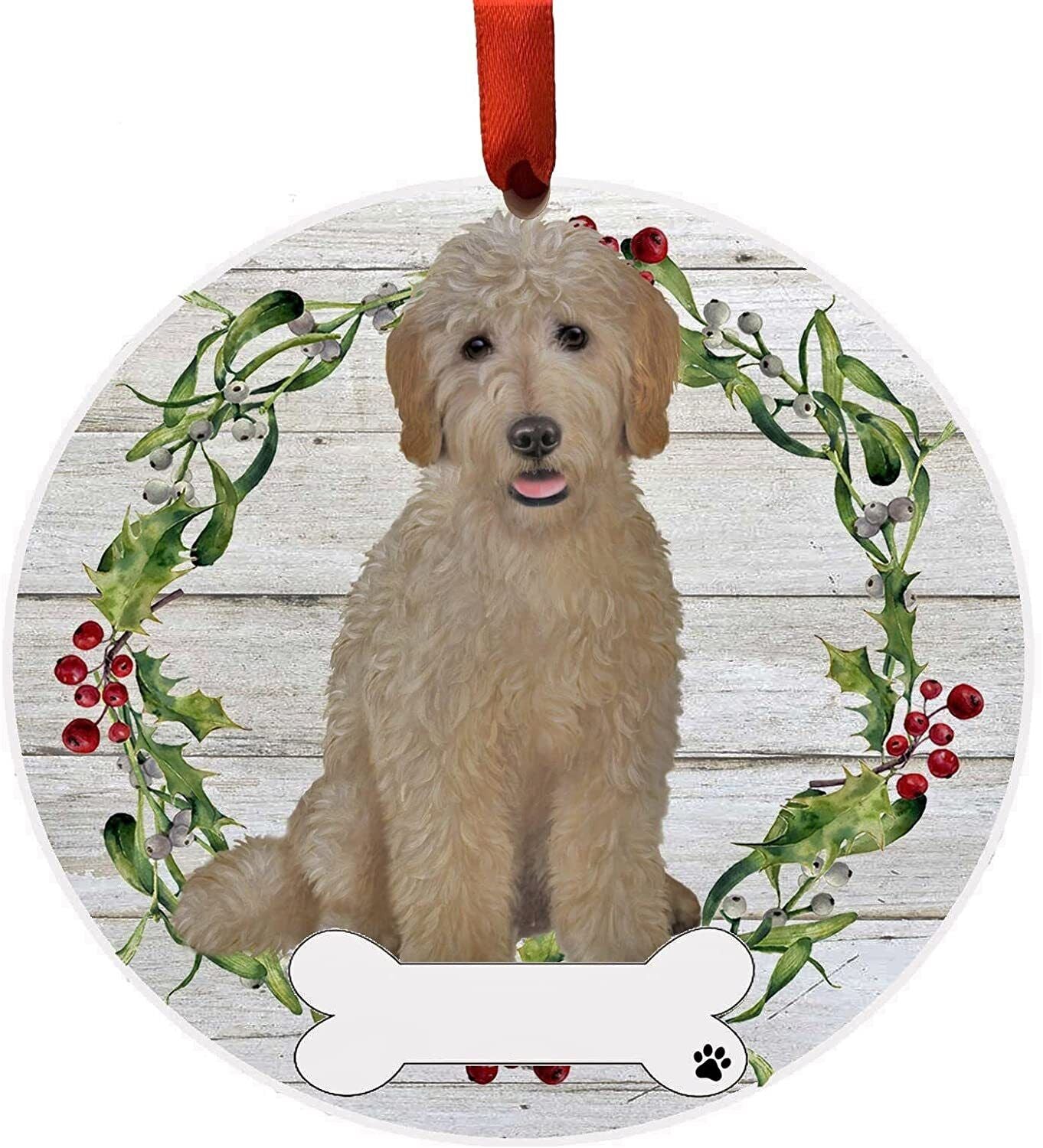 Goldendoodle Ornament - E&S Pets, DIY Personalizable, Ceramic Round Ornament