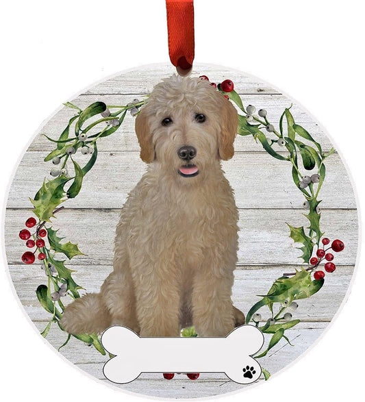 Goldendoodle Ornament - E&S Pets, DIY Personalizable, Ceramic Round Ornament