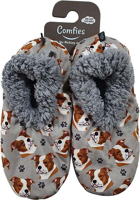 Comfies Womens Pitbull Dog Slippers - Sherpa Lined Animal Print Booties