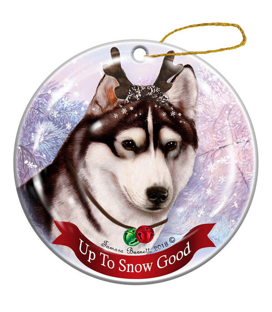 Holiday Pet Gifts Siberian Husky Black/White Brown Eyes Dog Porcelain Christmas