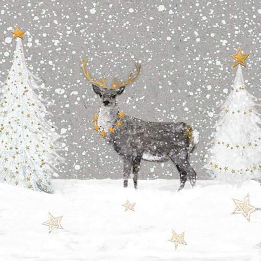 Paperproducts Design Silence Beverage Napkin, 5" x 5", Deer in Snow