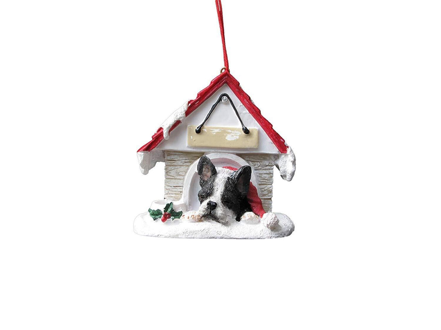 Boston Terrier Doghouse Ornament Hand Painted and Easily Personalized