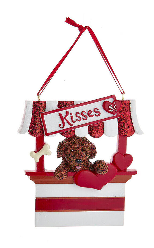 Kurt Adler Chocolate Doodle Dog Kissing Booth Christmas Tree Ornament - 4"