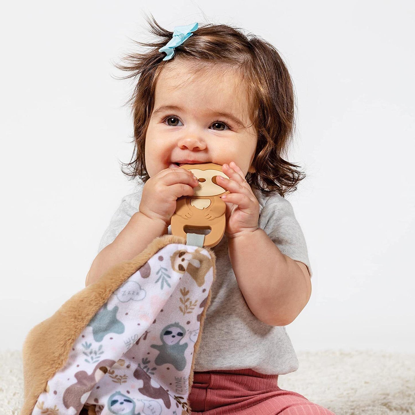 Mary Meyer Chewy Crew Soothing Baby Teether Lovey, 10", Pebblesaurus Dinosaur