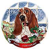 Basset Hound Red/White Dog Porcelain Ornament Gift 'Santa. I Can Explain!'