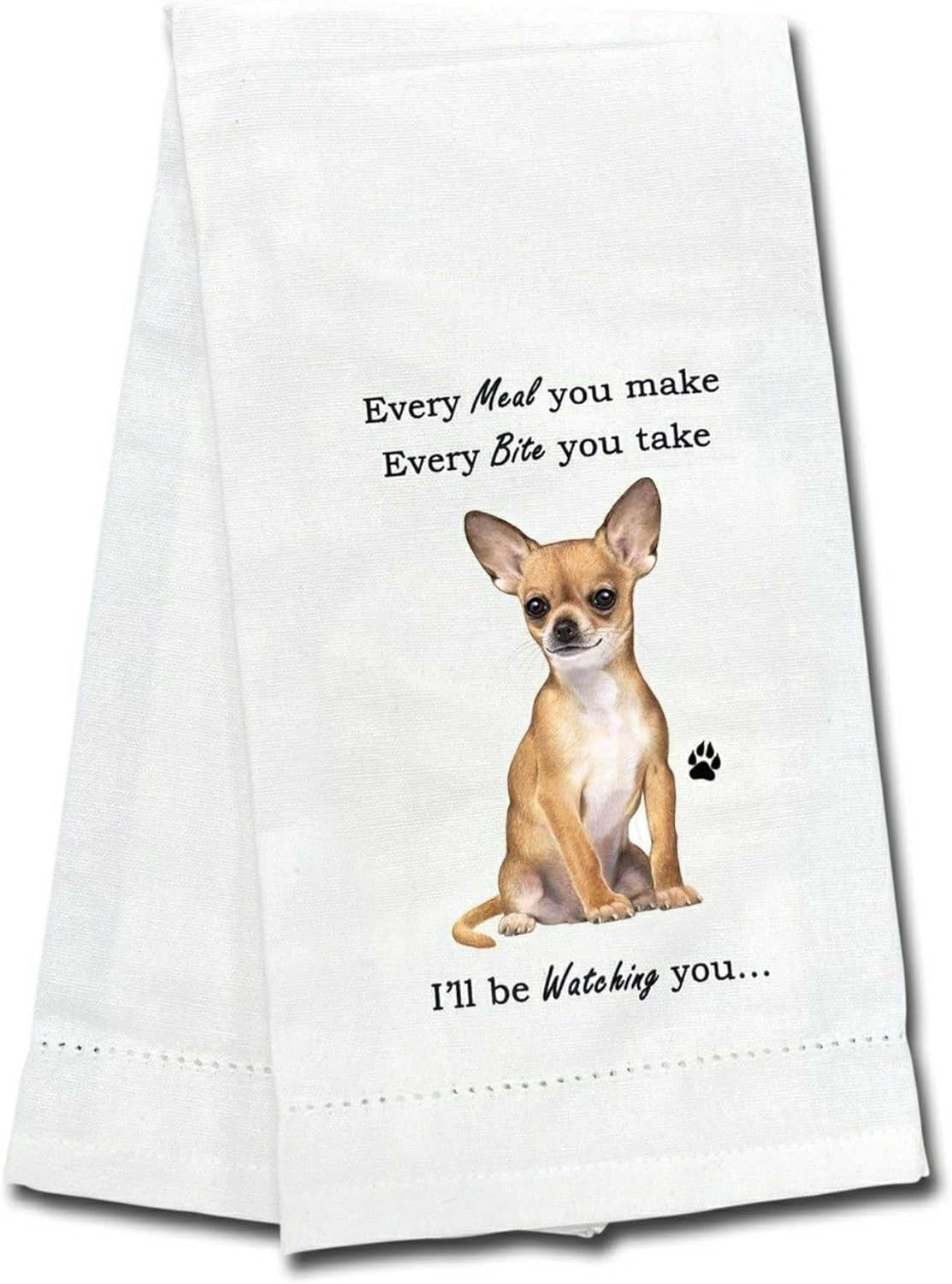 E&S Pets 711-10 Tan Chihuahua Dog Kitchen Towel, Off-white