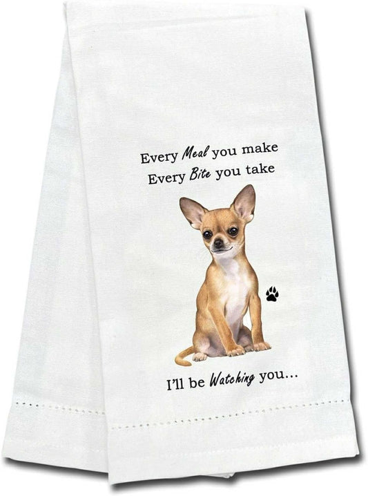 E&S Pets 711-10 Tan Chihuahua Dog Kitchen Towel, Off-white