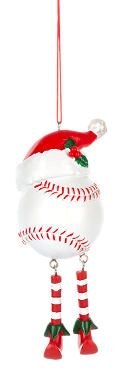 Midwest/CBK Sport Ball Ornament with Santa Hat and Elf Shoes, 5" - Baseball