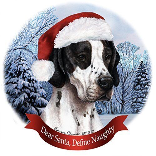 Holiday Pet Gifts English Pointer Black Santa Hat Dog Porcelain Ornament