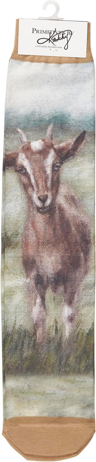 Primitives by Kathy -  Goat in a Field Socks, One Size, Unisex, Knee High