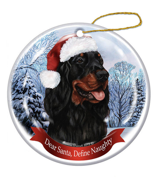 Holiday Pet Gifts Gordon Setter Santa Hat Dog Porcelain Christmas Tree Ornament