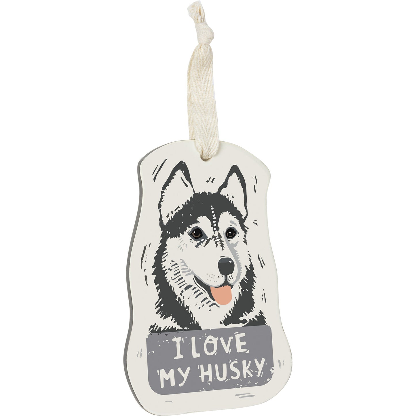 Primitives by Kathy Wooden Hanging Ornament, 2-Sided - I Love My Husky