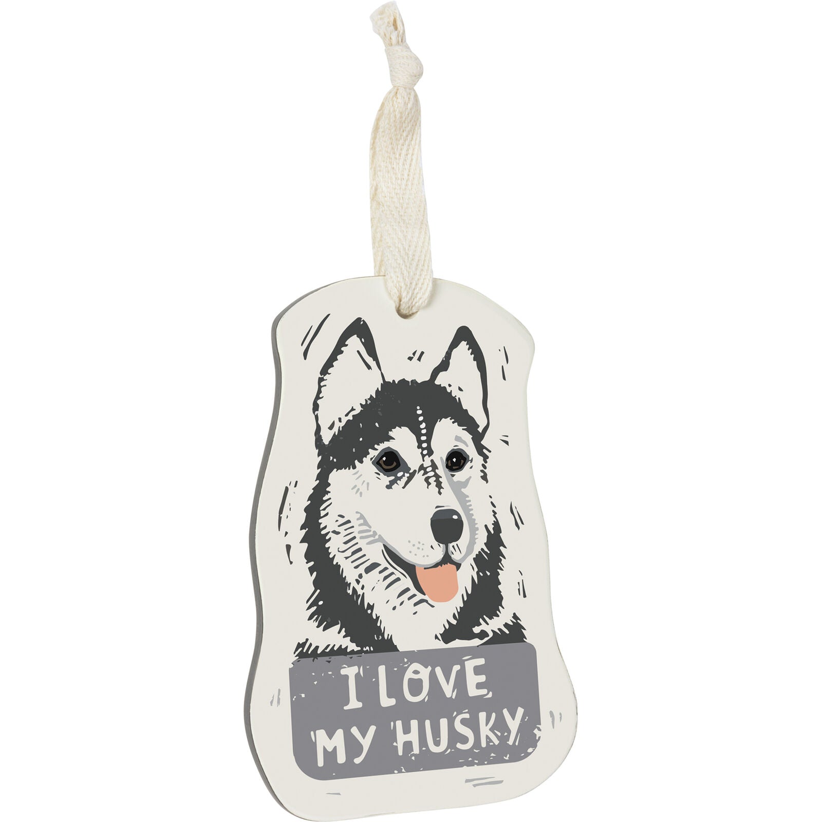 Primitives by Kathy Wooden Hanging Ornament, 2-Sided - I Love My Husky
