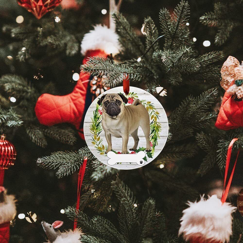 Pug Ornament - E&S Pets, DIY Personalizable, Ceramic Round Ornament