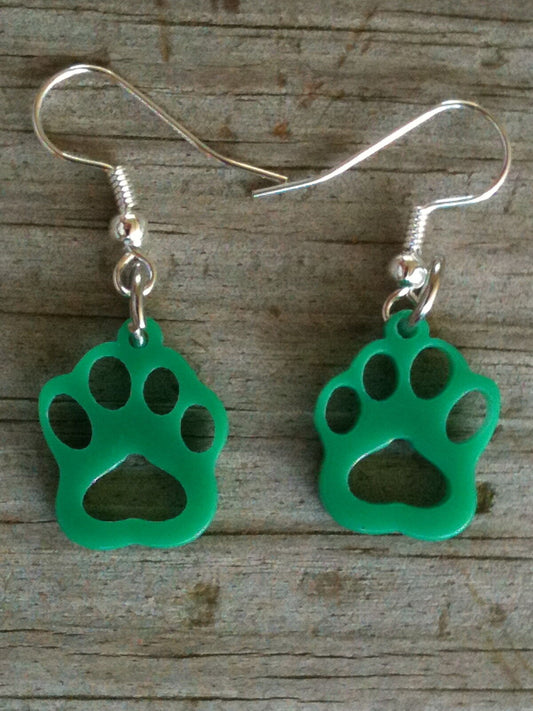 Green Opaque Fun Acrylic Cat/Dog/Tiger Paw Print Earrings