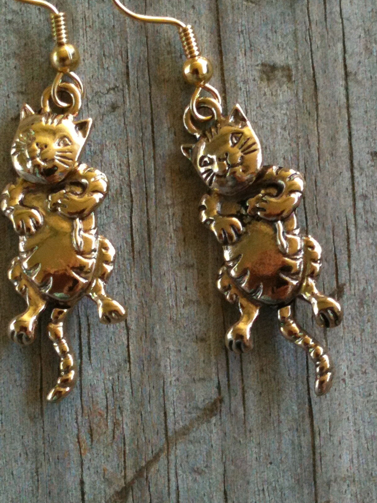 Gold Plated Pewter Cat with Moveable Head & Tail Earrings