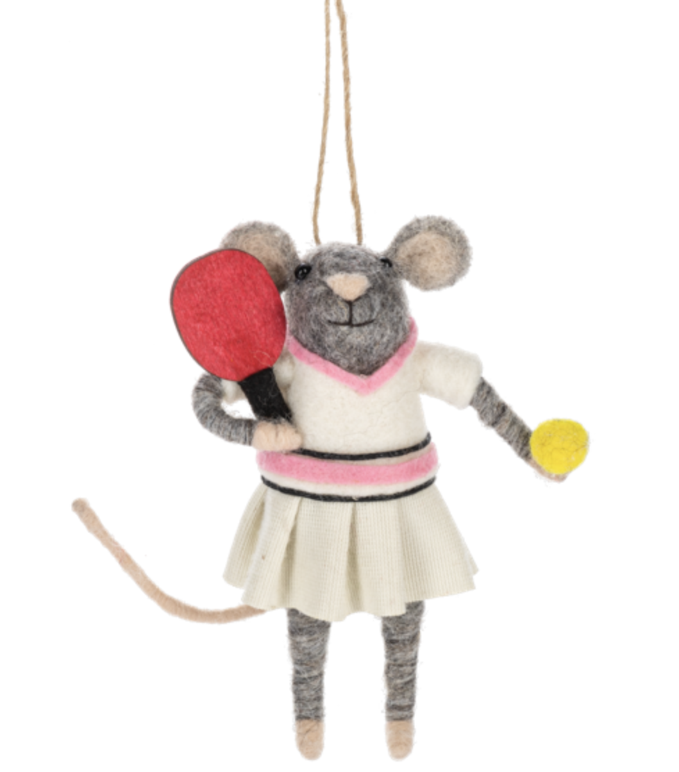 Midwest-CBK Mouse Couple Pickleball Woolen Ornaments, Set of Two, 4 1/2" H.