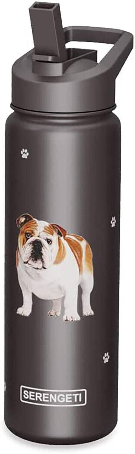 E&S Pets Stainless Steel Water Bottle 24 Oz., Spill Proof (Bulldog)