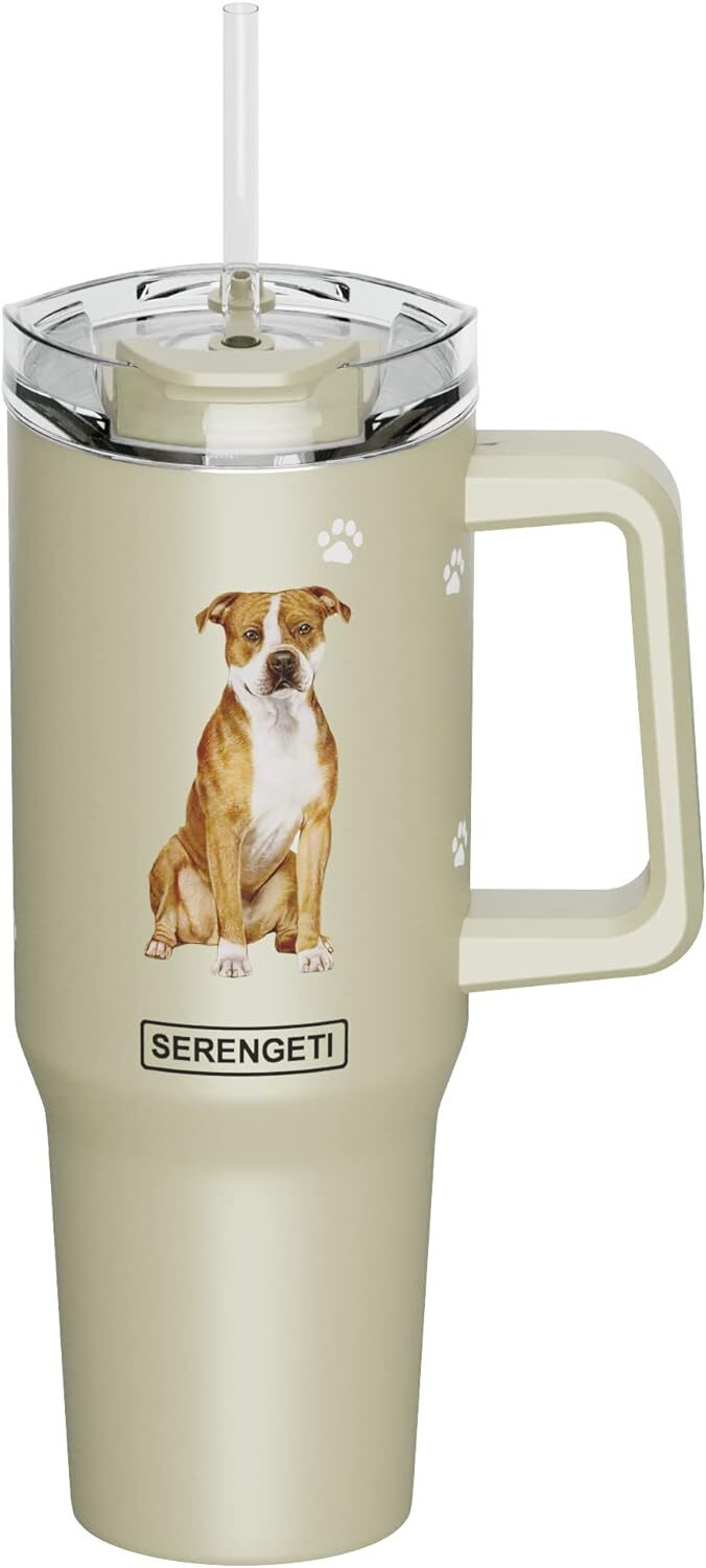 Serengeti 40 Oz Pit Bull Dog Stainless Steel Tumbler with Handle, Straw & Lid