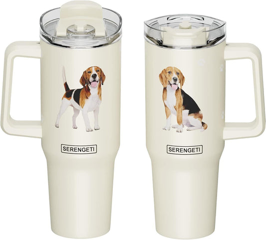 Serengeti 40 Oz Beagle Dog Stainless Steel Tumbler with Handle, Straw & Lid