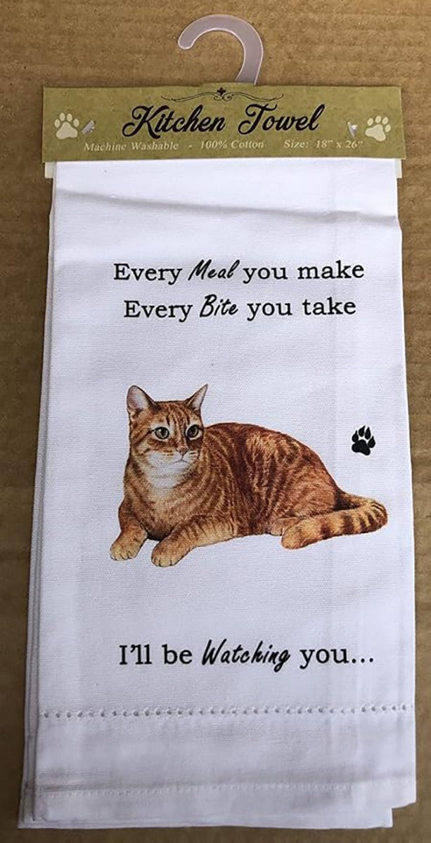E&S Pets 712-8 Orange Tabby Cat Kitchen Towel, Off-white