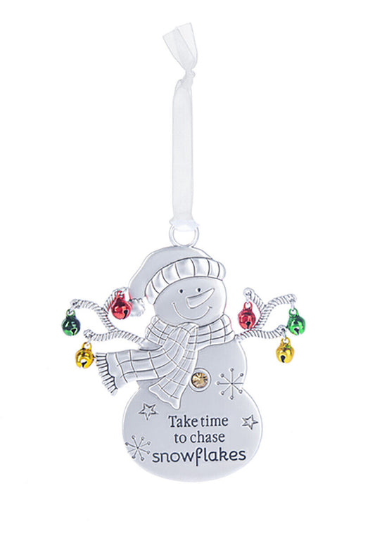 Ganz Snowman with Bells Ornament - Take time to chase snowflakes