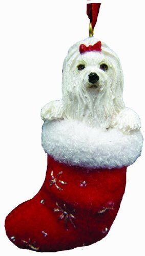 Maltese Christmas Stocking Ornament with "Santa's Little Pals" Hand Painted