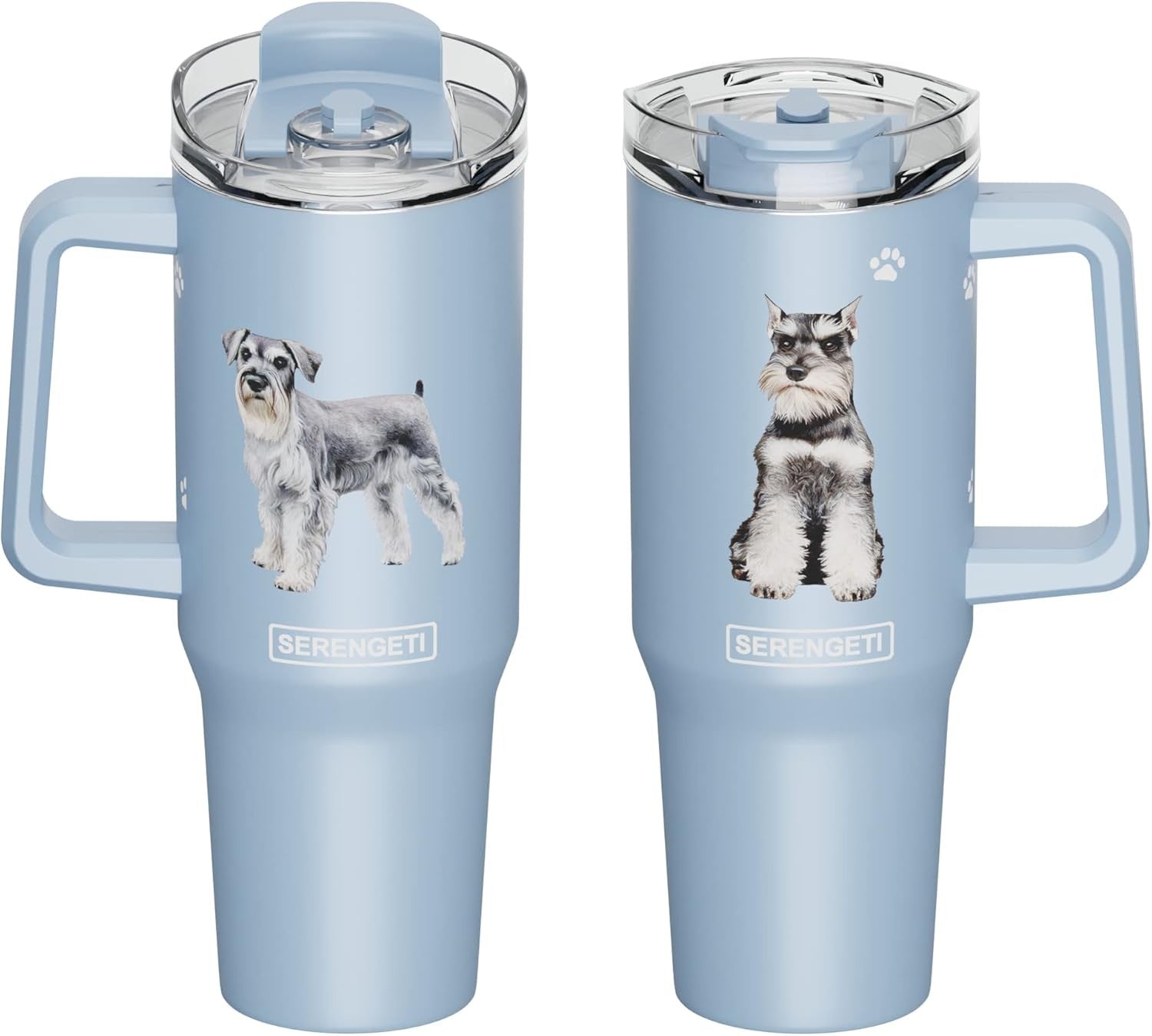 Serengeti 40 Oz Schnauzer Dog Stainless Steel Tumbler w Handle, Straw & Lid