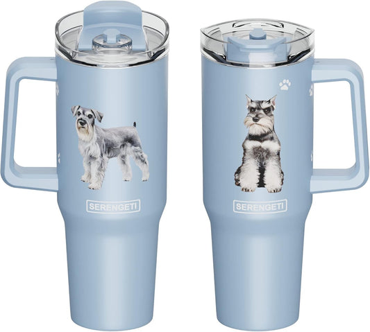 Serengeti 40 Oz Schnauzer Dog Stainless Steel Tumbler w Handle, Straw & Lid