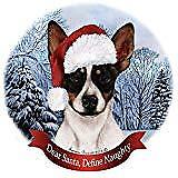 Holiday Pet Gifts Rat Terrier Tri Uncropped Santa Hat Dog Porcelain Ornament
