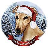 Holiday Pet Gifts Greyhound Fawn Dog Santa Hat Porcelain Ornament