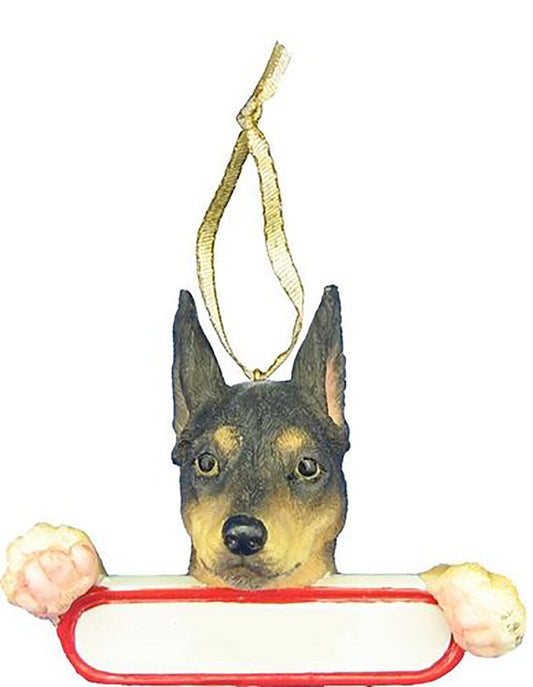 Miniature Pinscher Ornament "Santa's Pals" With Personalizable Name Plate