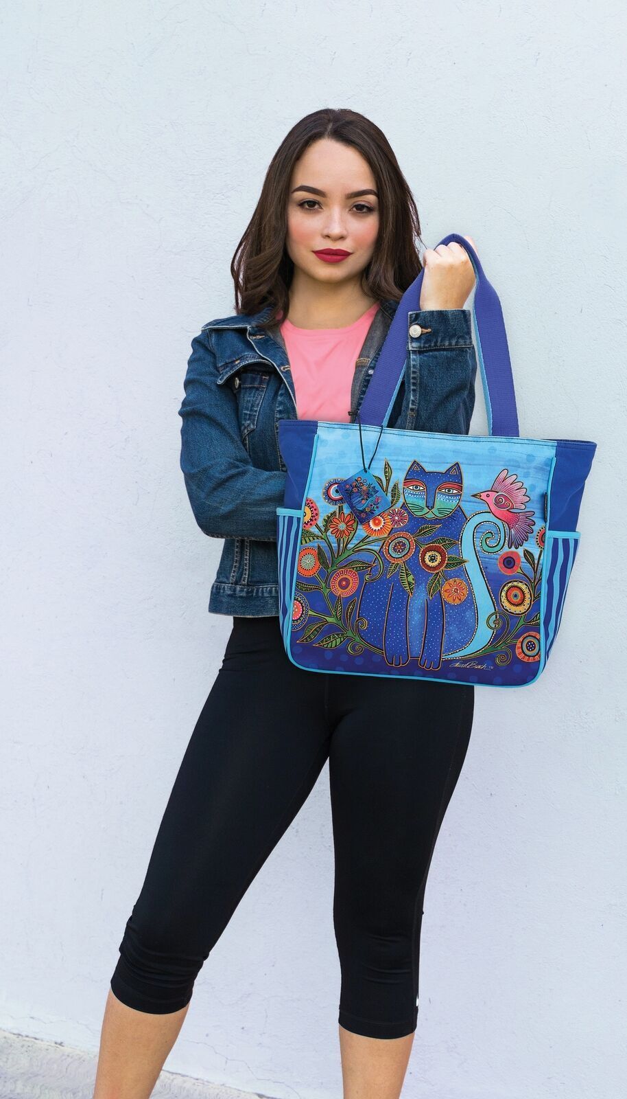 Sun 'N' Sand Laurel Burch Shoulder Tote Zipper Top 13"X6"x13"-Cerulean Cat