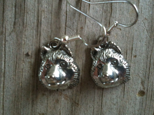 Head of Husky Dog Silver Plated Lead Free Pewter Earrings