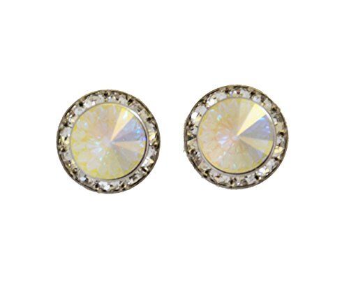 Finishing Touch Rivoli Stone Show Earrings Clear Aurora Borealis Silver Finish