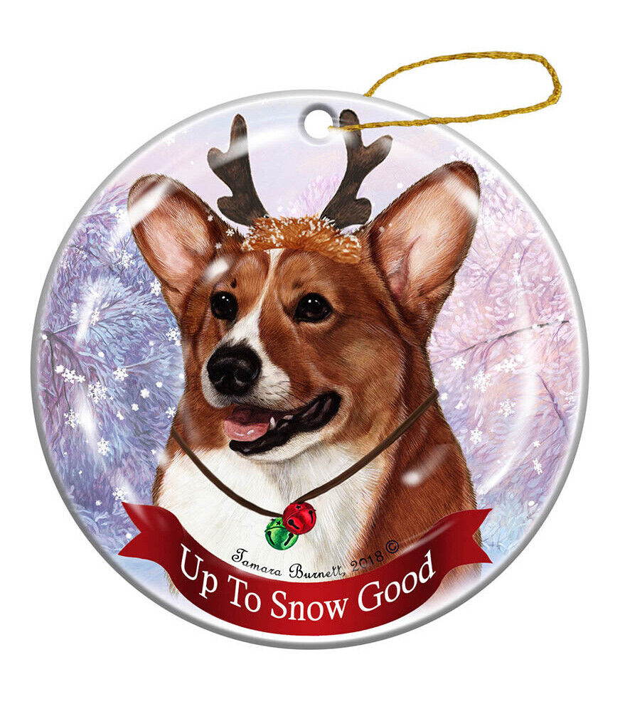 Holiday Pet Gifts Pembroke Corgi Red/White Dog Porcelain Christmas Ornament