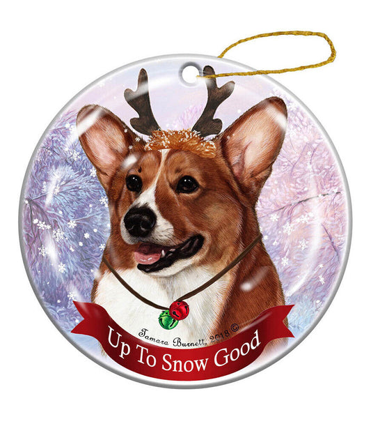 Holiday Pet Gifts Pembroke Corgi Red/White Dog Porcelain Christmas Ornament