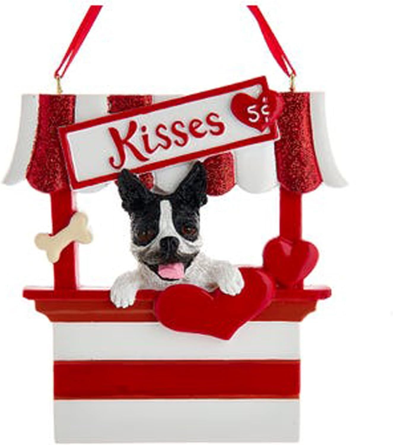 Kurt Adler Boston Terrier Dog Kissing Booth Christmas Tree Ornament - 4" Resin