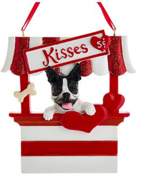 Kurt Adler Boston Terrier Dog Kissing Booth Christmas Tree Ornament - 4" Resin