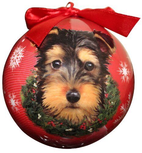 Yorkie Pup Christmas Ornament Shatter Proof Ball Easy To Personalize