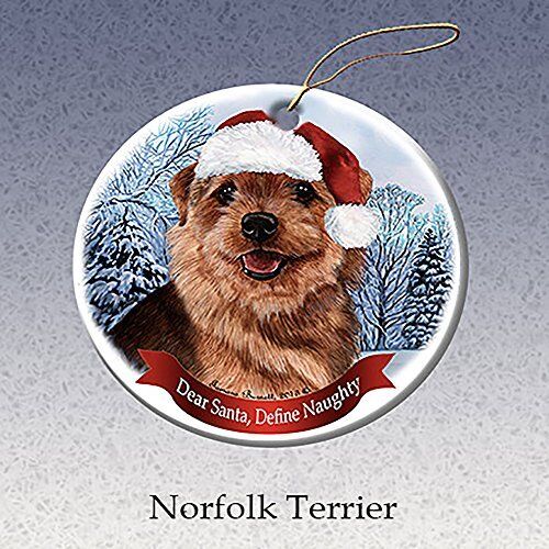 Holiday Pet Gifts Norfolk Terrier Santa Hat Dog Porcelain Christmas Ornament